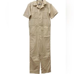 Made In USA Ciao Workwear Women’s Short Sleeve Cotton Jumpsuit Size S Ivory NEW